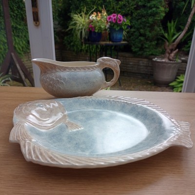 Fish Plate and sauce boat 6175 Burleigh Ware Burgess & Leigh.