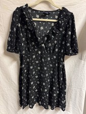 Gap L Babydoll Floral Print Rayon Boho Grunge Y2K Black Dress Excellent