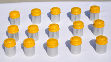 Vintage Kodak 35mm Metal Film Canisters Silver w/Yellow Lids, Lot of 15
