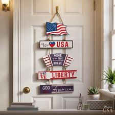 Patriotic Wooden Door Hanger   USA 250th Independence Day Decor