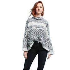 Anthropologie Moth Turtleneck Sweater Womens Small Gray Black 'Solita' Oversized