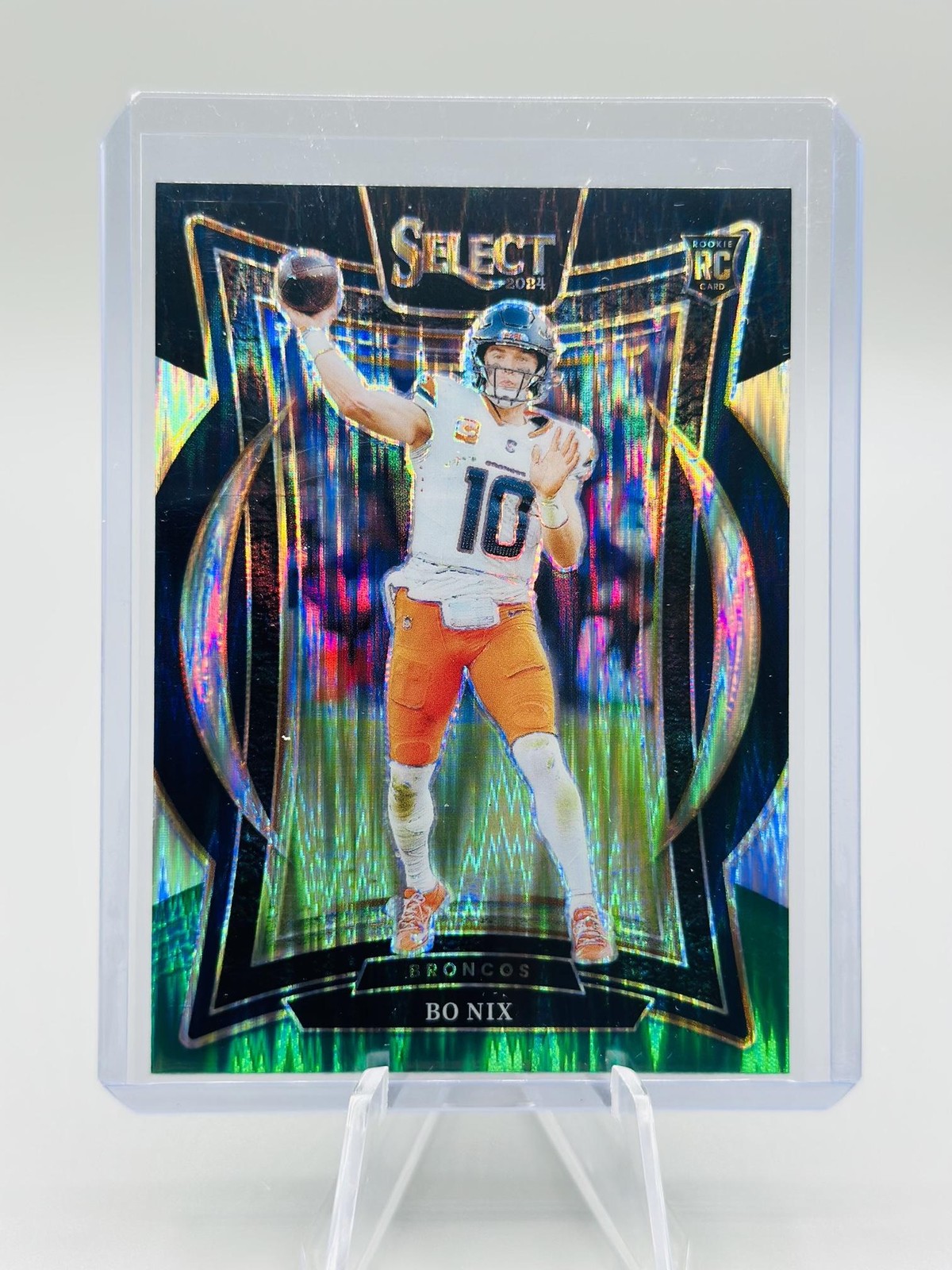 2024 Panini Select Bo Nix Black & Green Prizm Shock Denver Broncos #30
