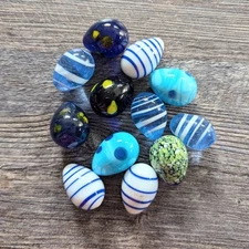 12 Glass Mini Eggs Blues Greens Murano Style