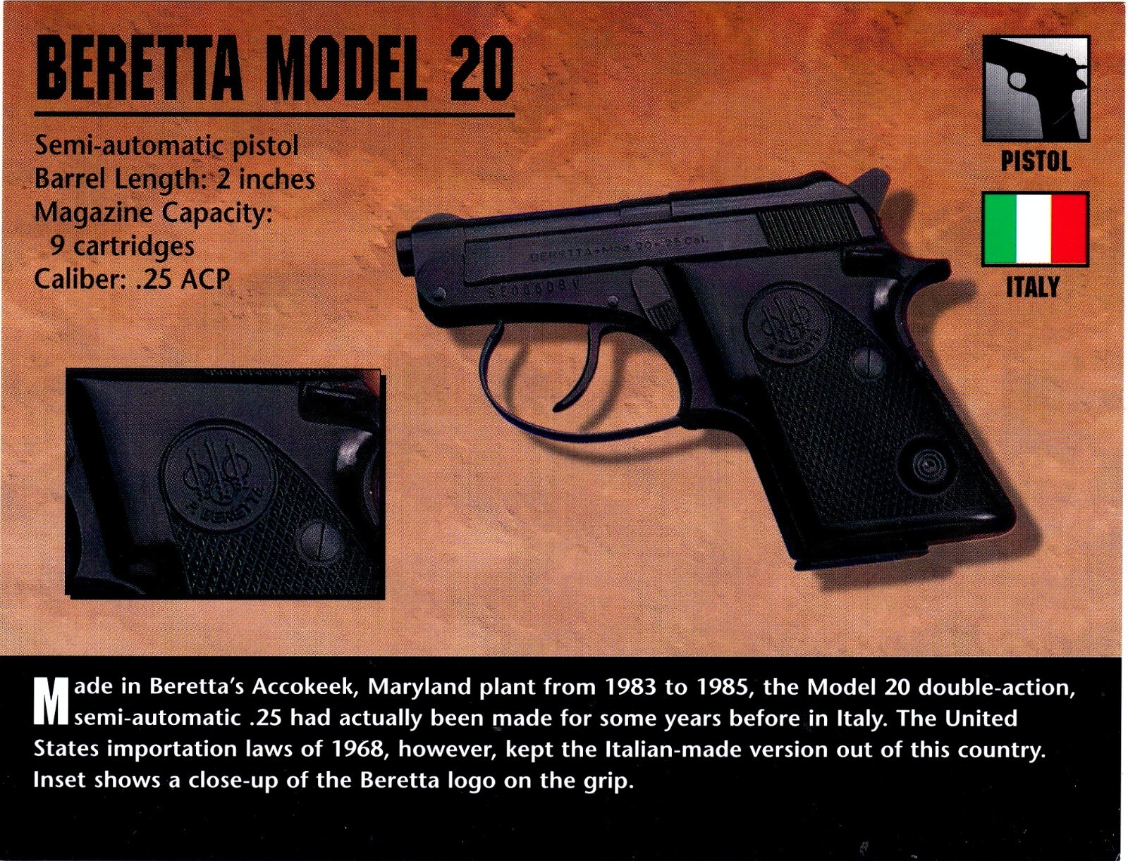 Beretta Model 20 Pistol Classic Firearms Photo Card u