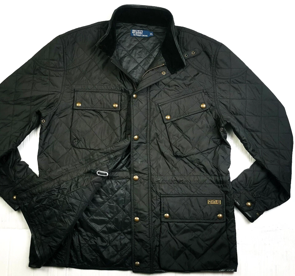 HOT VINTAGE Men's POLO RALPH LAUREN @ BIKER PARKA QUILTED Zipper BLACK Jacket XL - Image 2 of 4