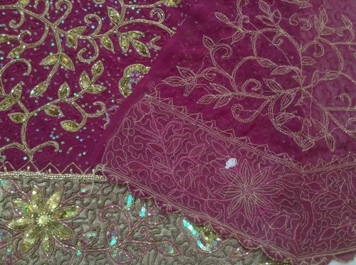 Om Vintage Indian Wedding Hand Beaded Magenta Lehenga Blouse Fabric LP79 - Picture 11 of 12