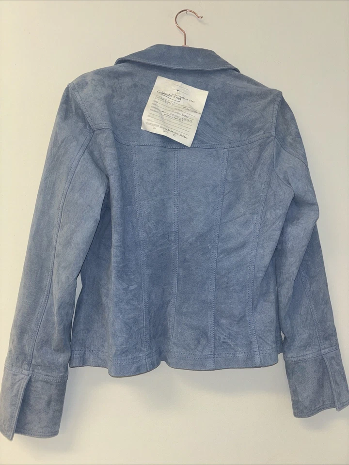 Chaqueta de Cuero para Mujer Talla Xs Azul De Colección Clásica Lujo 100% Cuero Abrigo Y2K Deadst Foto 4 de 4