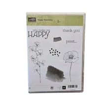 Stampin' Up! HAPPY WATERCOLOR Unmounted Rubber Stamps Poppy Flowers 8 Unused