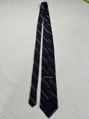 City of London gestreifte Seidenkrawatte braun schwarz 4" W 58" L Vintage Herren - Bild 2 von 9