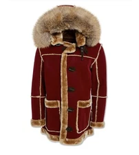 JORDAN CRAIG BURGUNDY DENALI SHEARLING JACKET WITH FAUX FUR LINING