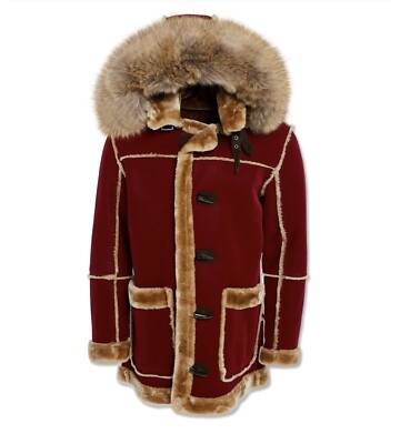 JORDAN CRAIG BURGUNDY DENALI SHEARLING JACKET WITH FAUX FUR LINING