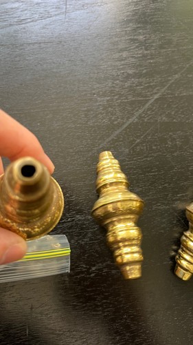 3 old style small solid hollow Brass BED spindles 4" long - Picture 9 of 10
