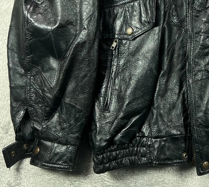 Chaqueta de motocicletas de cuero negra vintage Cellini para hombre mosaico retazos talla 2XL Foto 3 de 4