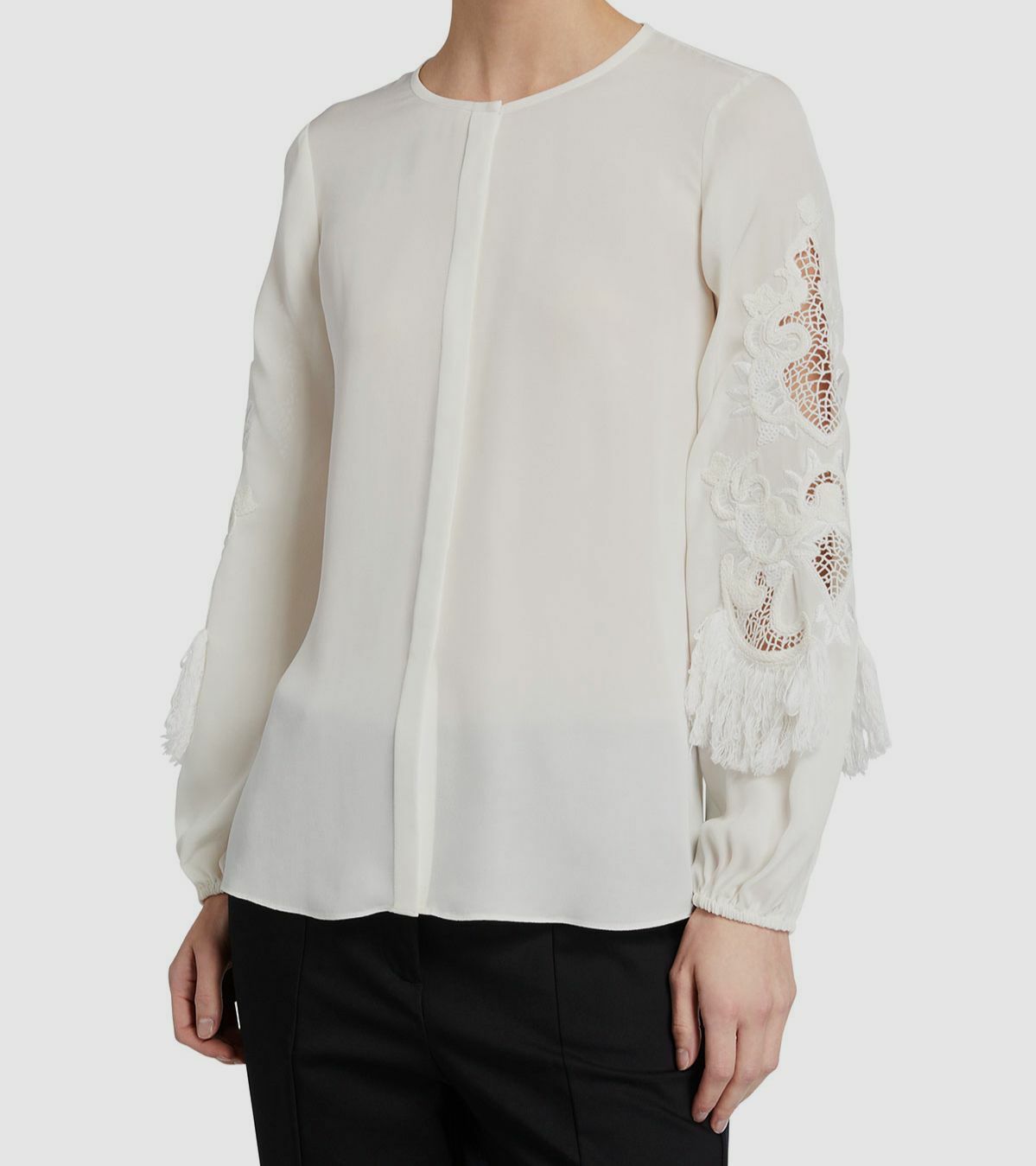 $448 Kobi Halperin Women's White Embellished Blouson-Sleeve Silk Blouse Size S