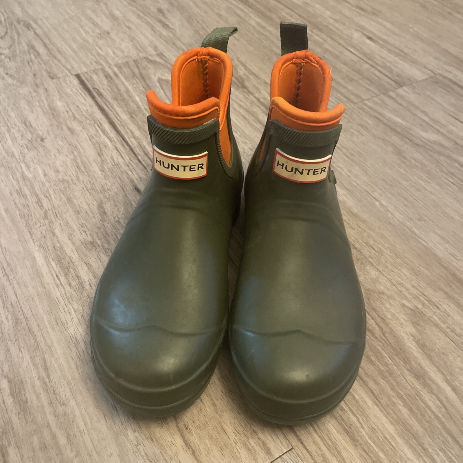 Hunter Short Rain Boots with Green & Orange Sock Liner - Size 6-image