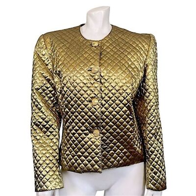 【2plan】Carlton antique cropped jacket VINTAGE 90's Glam Metallic Gold Quilted Collareless Cropped