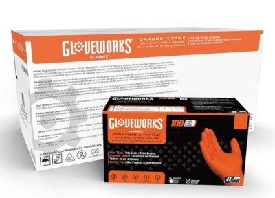 GLOVEWORKS GWON48100 HD Orange Industrial Nitrile Gloves, 8 Mil Diamond Grip, L