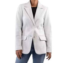 New Women Blazer White Handmade Leather Lambskin Genuine Stylish Casual Soft Fit