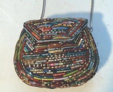 Tara Glass Wedding Bangle Hard Shell Handbag Multi-colored Beads From India New