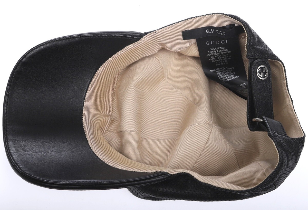 GUCCI BLACK LAMBSKIN LEATHER INTERLOCKING LOGO BASEBALL CAP  display picture 3