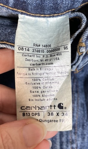 CARHARTT B13 DPS WORK DUNGAREE JEANS NWT 38/34 (36/33) Original Dungaree Fit - Picture 3 of 12