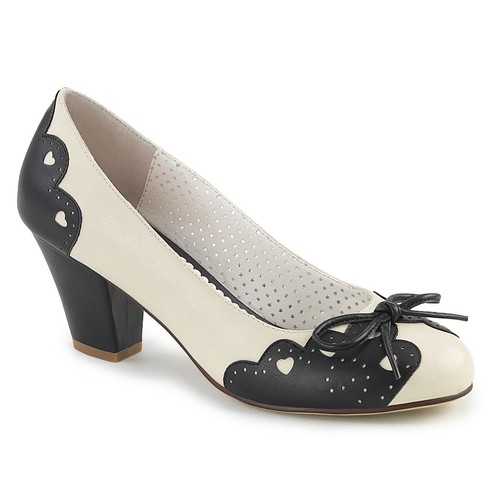 PINUP Retro Sexy 2 1/2 Cuban Heel Cream u0026 Black Pumps Women Shoes with Bow  | eBay