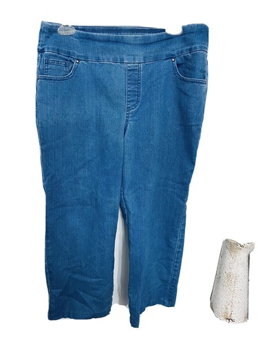 Cropped Denim Blue Jeans Elastic Waist 