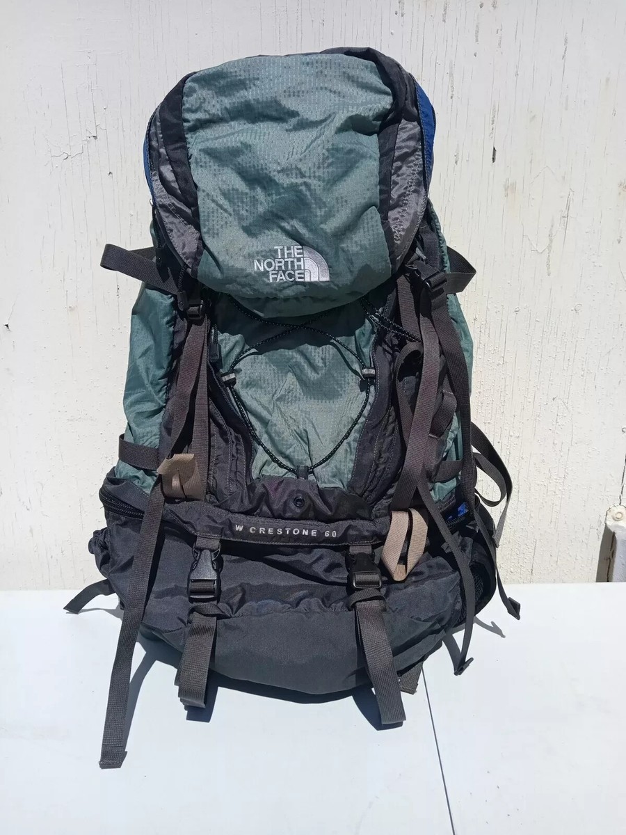North Face Hiking Backpack Crestone 60 Gray Green Internal Frame