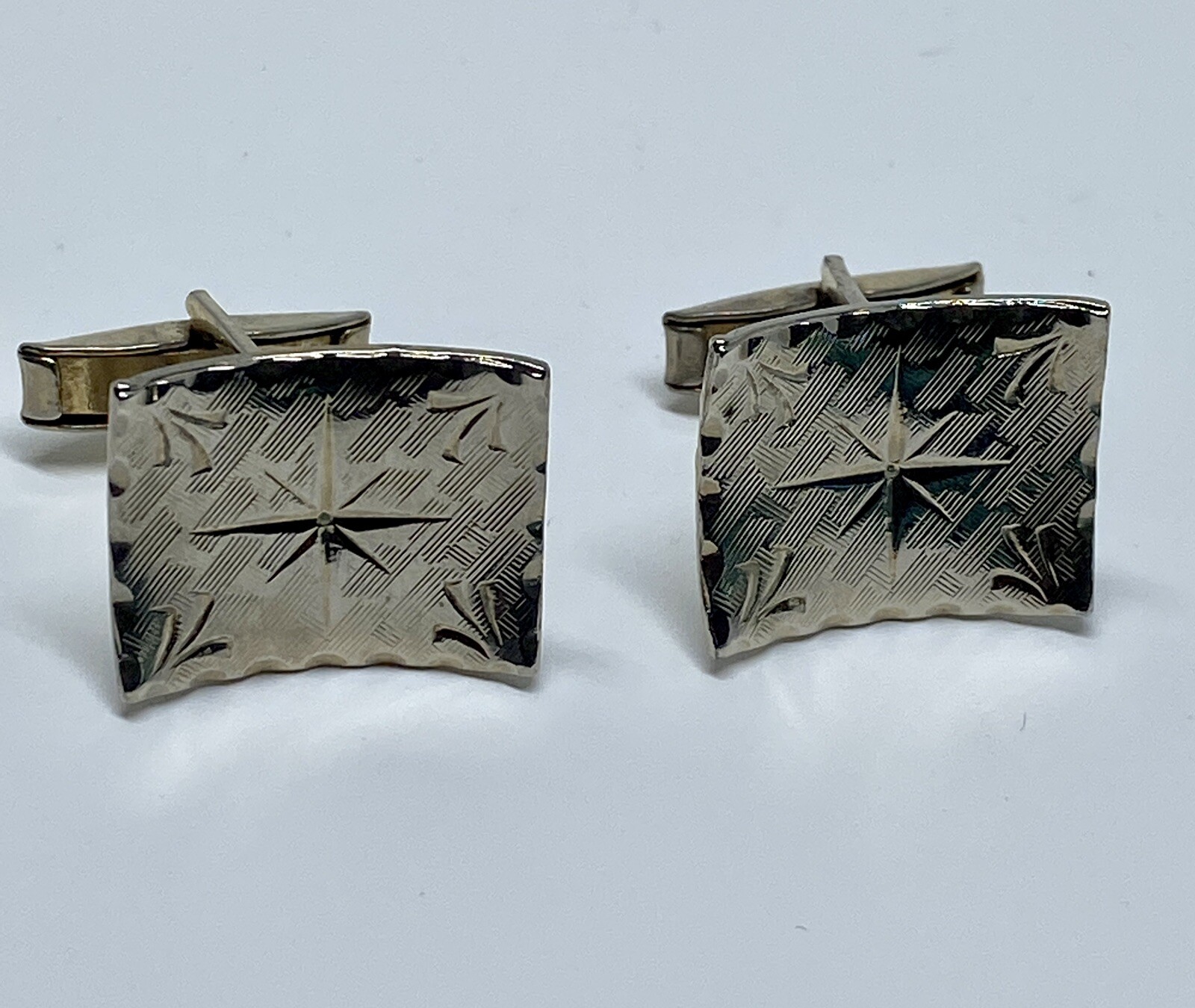 Curved Rectangular Silvertone Cufflinks w/ Dazzli… - image 1