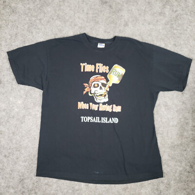 Pirate Skull Drinking T-shirt Men XLarge Black Time Flies When You re Having Rum