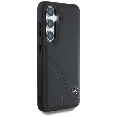 Mercedes Samsung S25 Hülle Case Cover Genuine Leather Curved Stitches Line