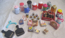 Miniature DollHouse FOOD-CANS/BOXES/SODA IN CRATE/DRINK GLASSES LOT OF 30 PCS