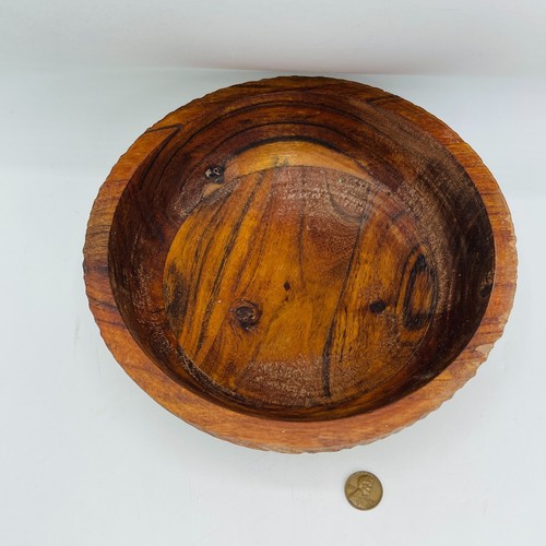 Art Studio Heavy Hand Carved Wood Bowl Boho Chic Mid Century Modern - Picture 5 of 7