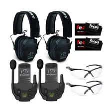 Walker’s Razor Slim Electronic Muffs (Black) 2-Pack w/ Walkie Talkies & Glasses