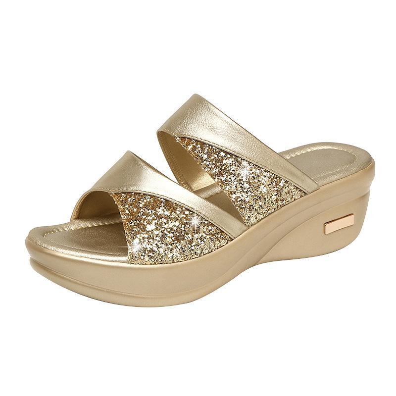 PANTOFOLA D’ORO Sandali donna slingbacks zeppa comodi slip on paillettes scarpe plateau ciabatte