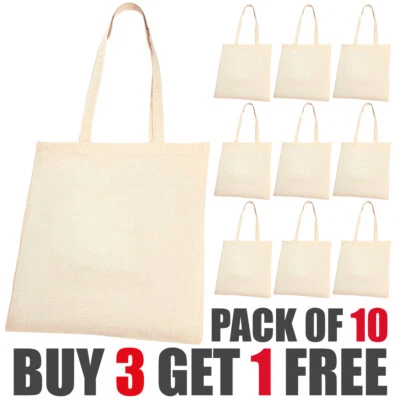 EBUYGB 10 Plain Eco Natural Cotton Shopping shoulder Tote Bags Ideal for Decorating