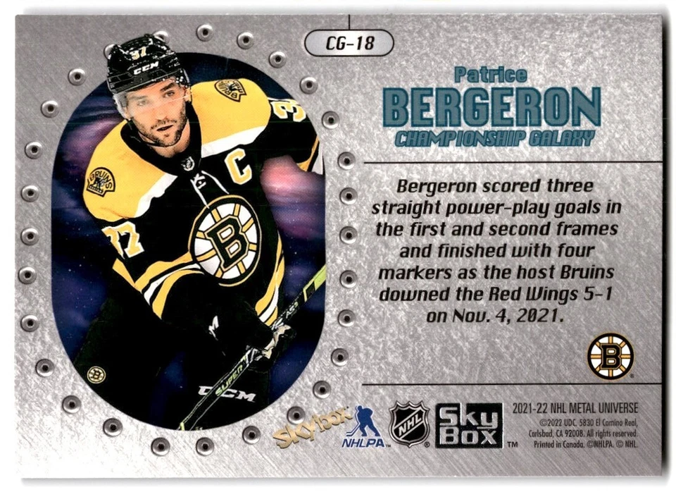 2021-22 Skybox Metal Universe Championship Galaxy Patrice Bergeron #CG-18 Boston - Image 2 of 2