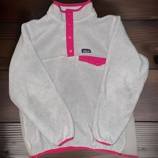 PATAGONIA Girls XL-14 Reg Grey W/Pink Trim Synchilla Classic 1/4 Snap Fleece