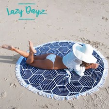 Lazy Dayz Round Beach or Pool Towel Fringe Cotton 150cm Soft Rainbow