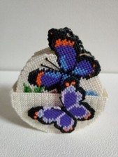 Butterfly Handmade Custom Coasters Plastic Canvas Cross Stitch Set of 6 in Caddy