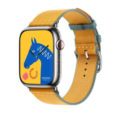 Apple Watch Hermès - 45mm Jaune d'Or/Bleu Jean Twill Jump Single Tour Band - Picture 15 of 17
