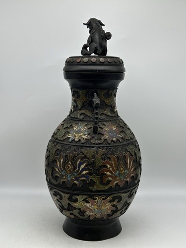 Antico vaso giapponese Champlevé, bruciatore profumo incenso con coperchio, raro! - Foto 6 di 10