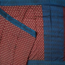 Namaste Vintage Maroon Saree 100 Pure Silk Printed Floral Sari 5YD Craft Fabric