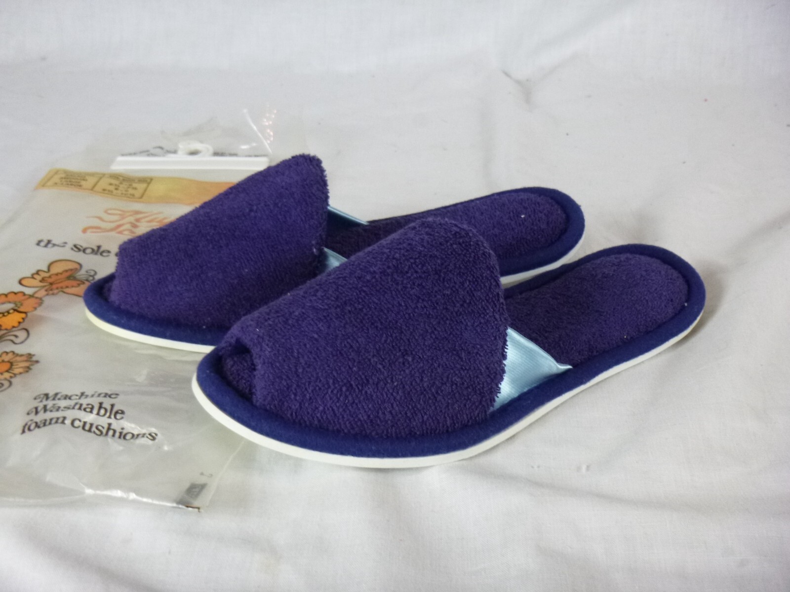 SAOLA NOS Vintage Fluff Scuff Terrycloth Pantofole Suola in Gomma Blu Navy Taglia S