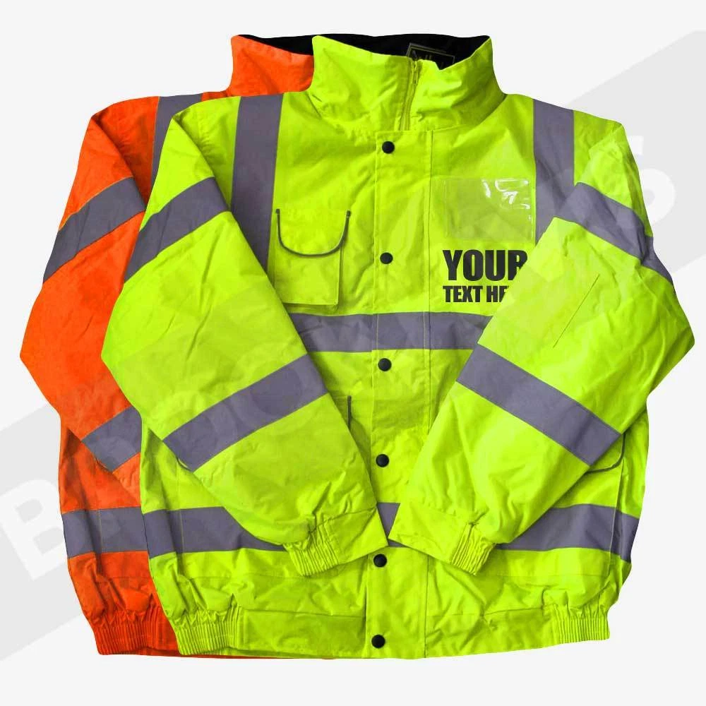 CUSTOM PRINTED HI VIZ VIS BOMBER JACKET PERSONALISED SAFETY