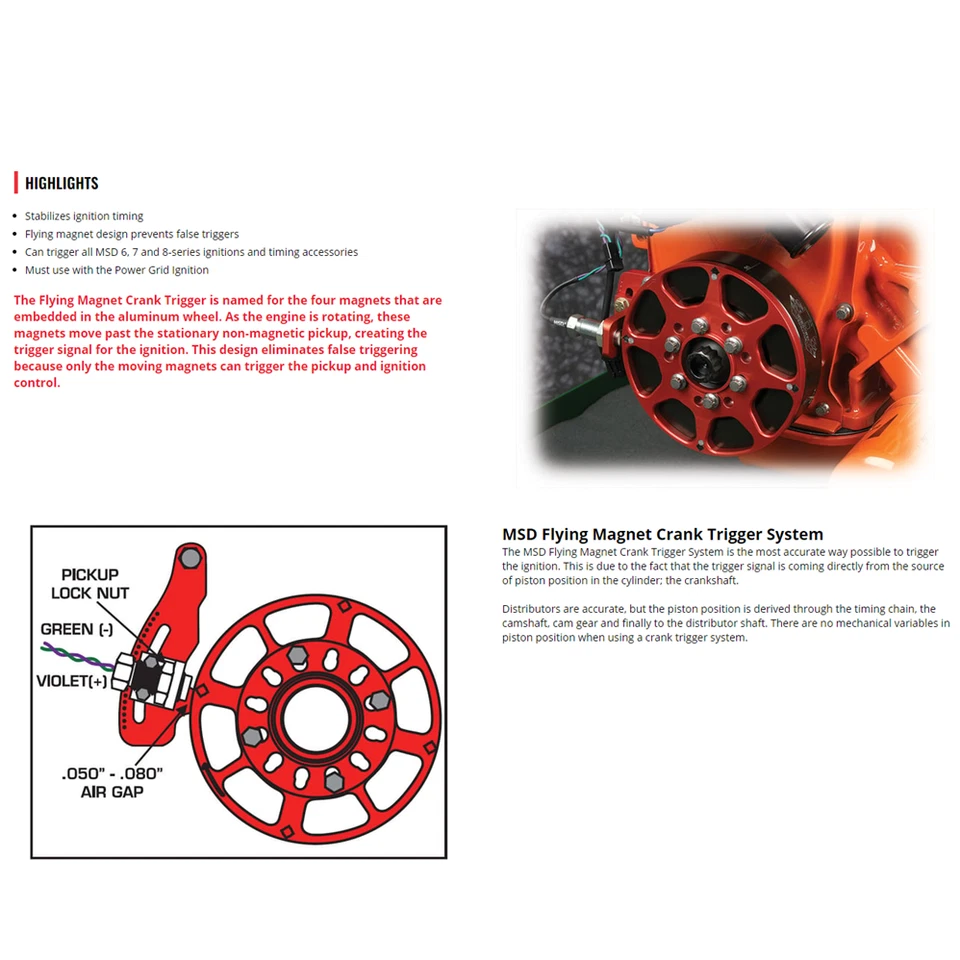 Kit de roda gatilho manivela MSD 6,25" ímã voador vermelho para bloco pequeno Chevy/GMC - Imagem 3 de 4