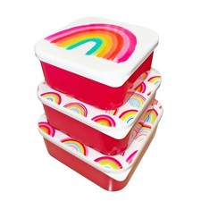 Girls Set of 3 Stackable Lunchboxes Snack Pots Back to School - White Rainbows