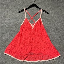 Vintage 90  s Victoria  s Secret M Red Coral Lace Babydoll Nightie Valentines Day