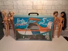 1965 Barbie Goes Traveling carrying case and 4 vintage Barbies