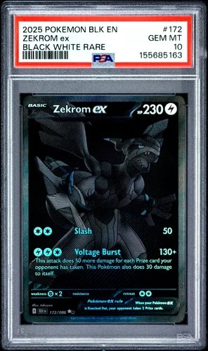 2025 POKEMON BLK EN-BLACK BOLT BLACK WHITE RARE #172 ZEKROM EX PSA 10